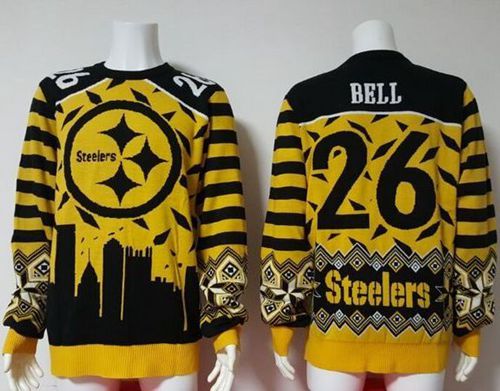 Nike Steelers #26 Le'Veon Bell Yellow/Black Men's Ugly Sweater